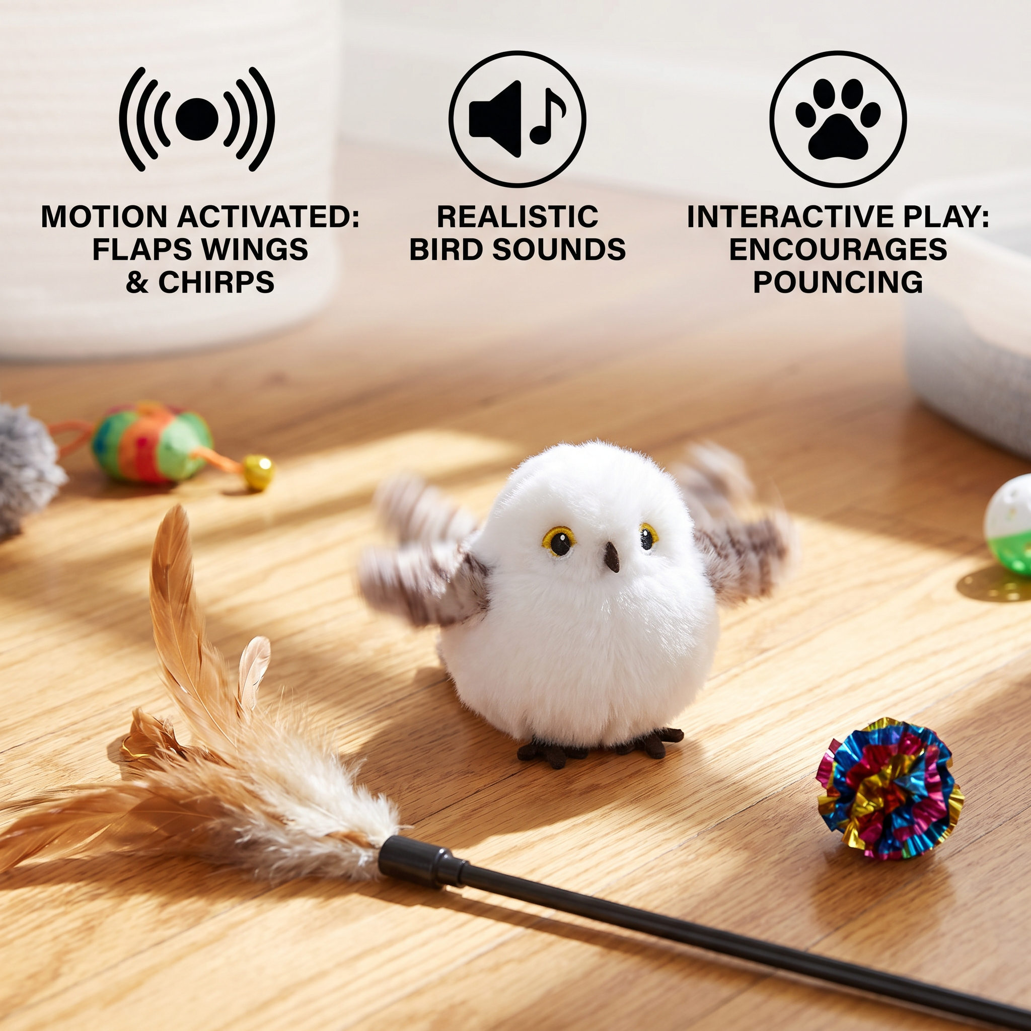 Fluttering and chirping bird cat toy